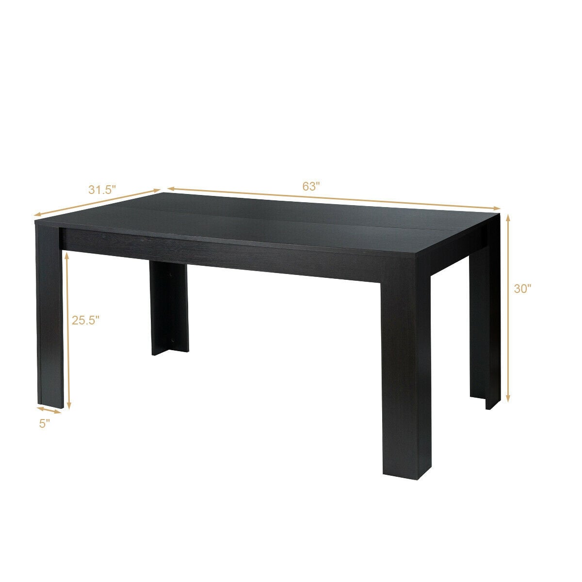 63 Inch Rectangular Modern Dining Kitchen Table for 6 People-Black-Dining Tables-DECOROLALA