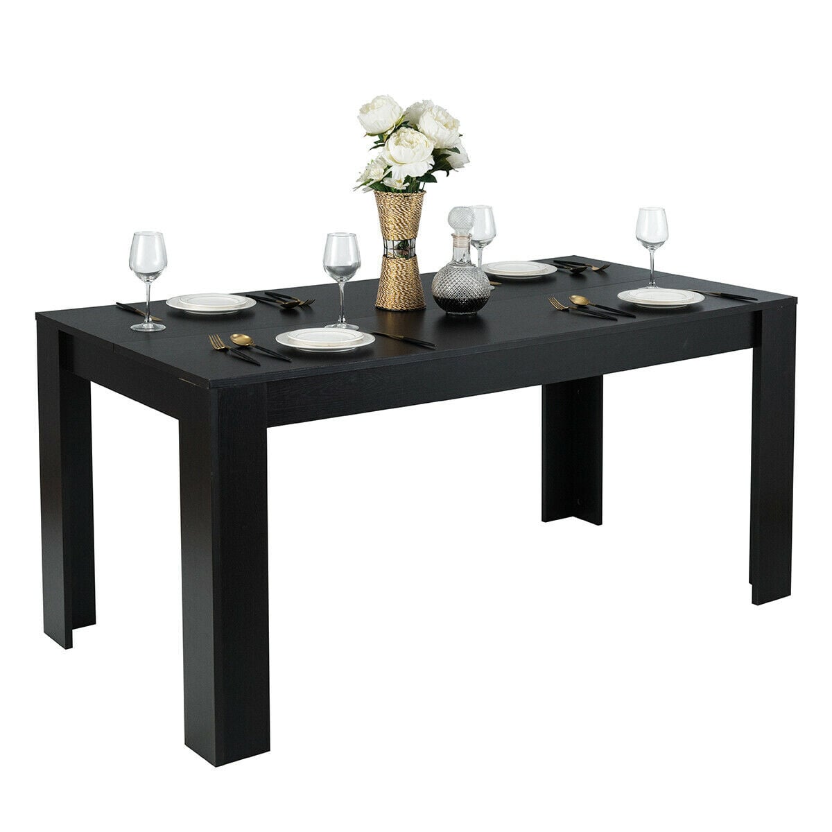 63 Inch Rectangular Modern Dining Kitchen Table for 6 People-Black-Dining Tables-DECOROLALA