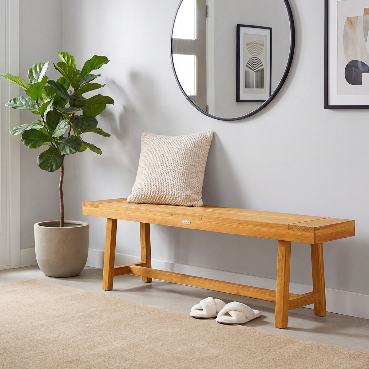 63 Inch Solid Wood Bench for up to 3 People-Outdoor Benches-DECOROLALA
