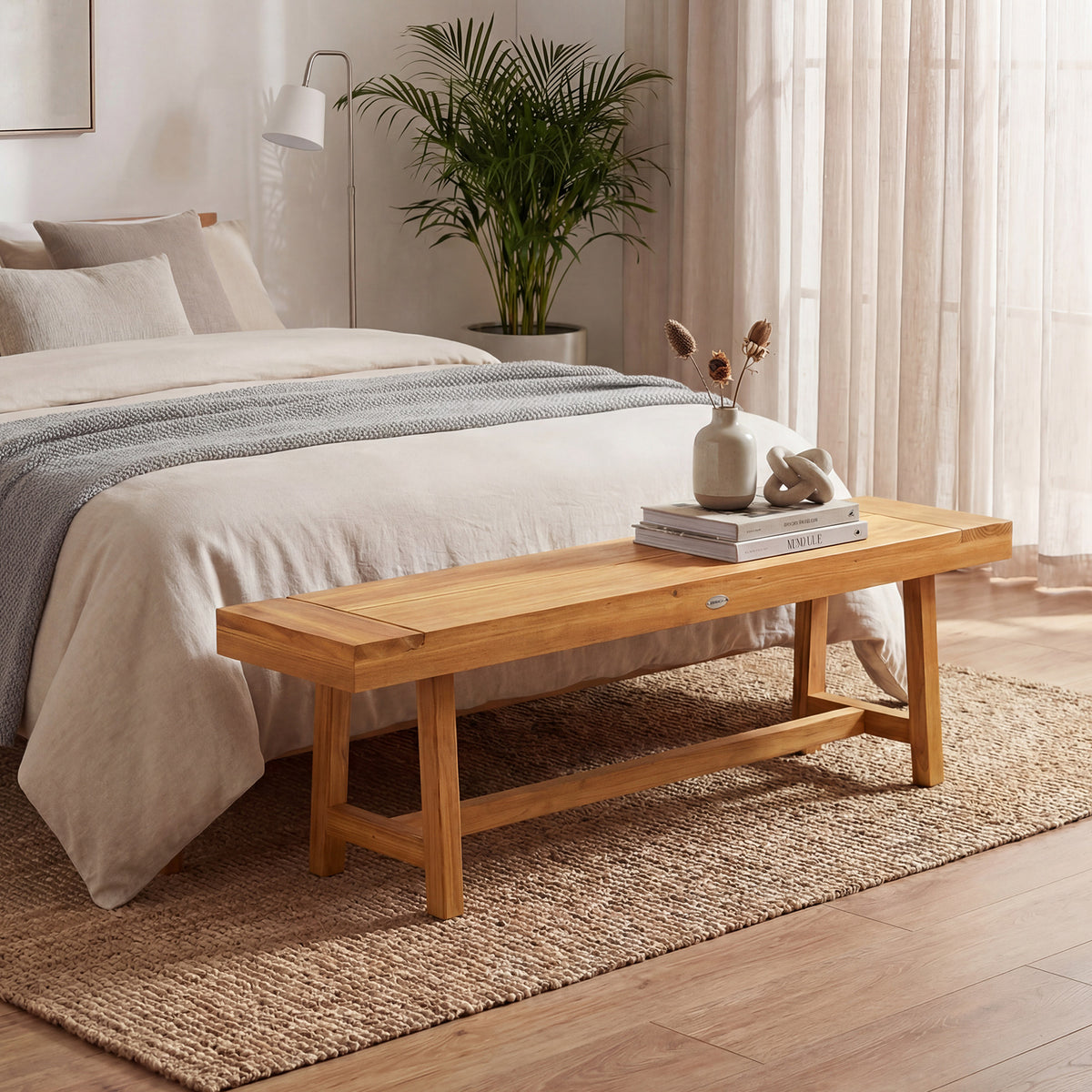 63 Inch Solid Wood Bench for up to 3 People-Outdoor Benches-DECOROLALA