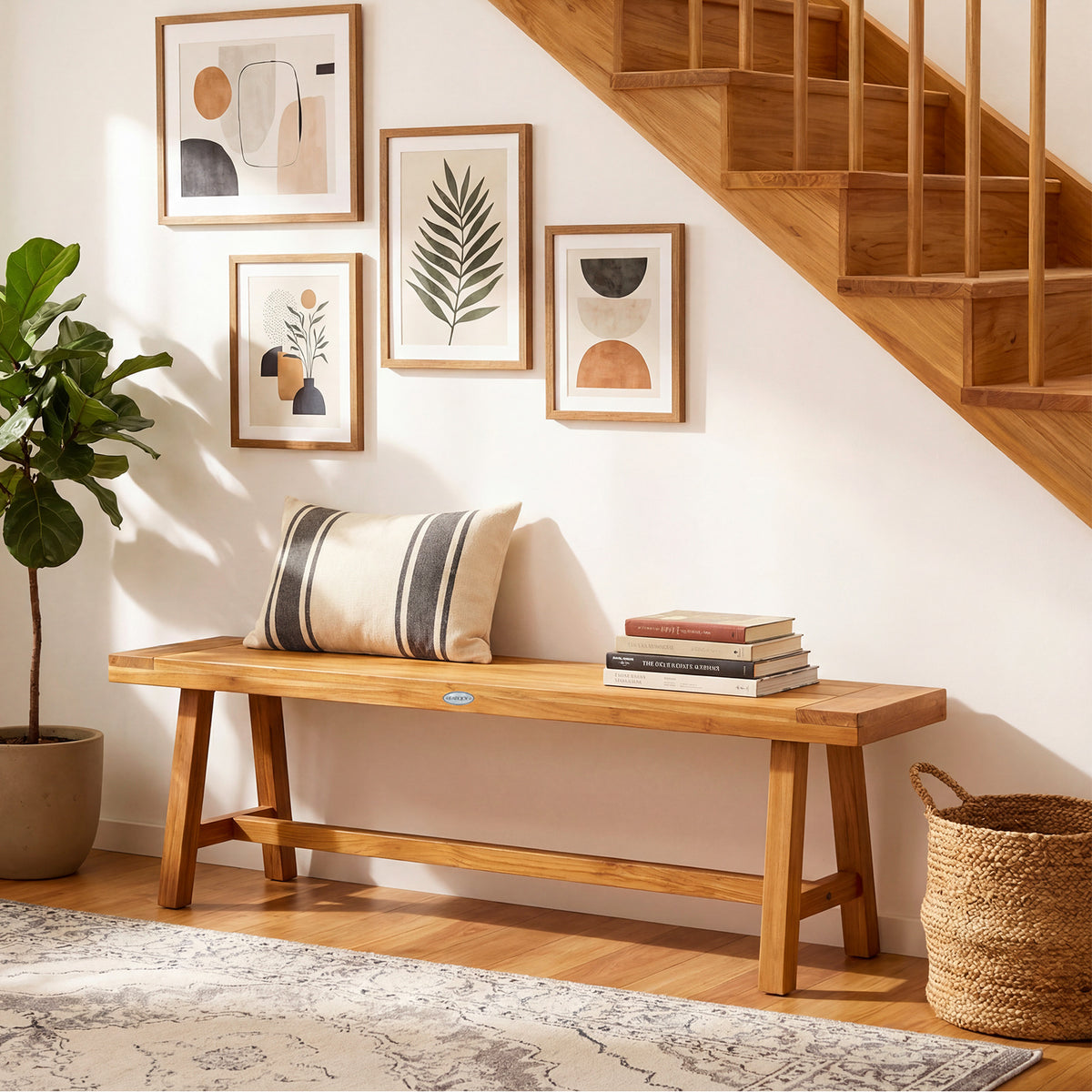 63 Inch Solid Wood Bench for up to 3 People-Outdoor Benches-DECOROLALA