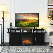 63 Inch TV Stand Media Console with Storage Cabinets - Black-Entertainment Centers & TV Stands-DECOROLALA