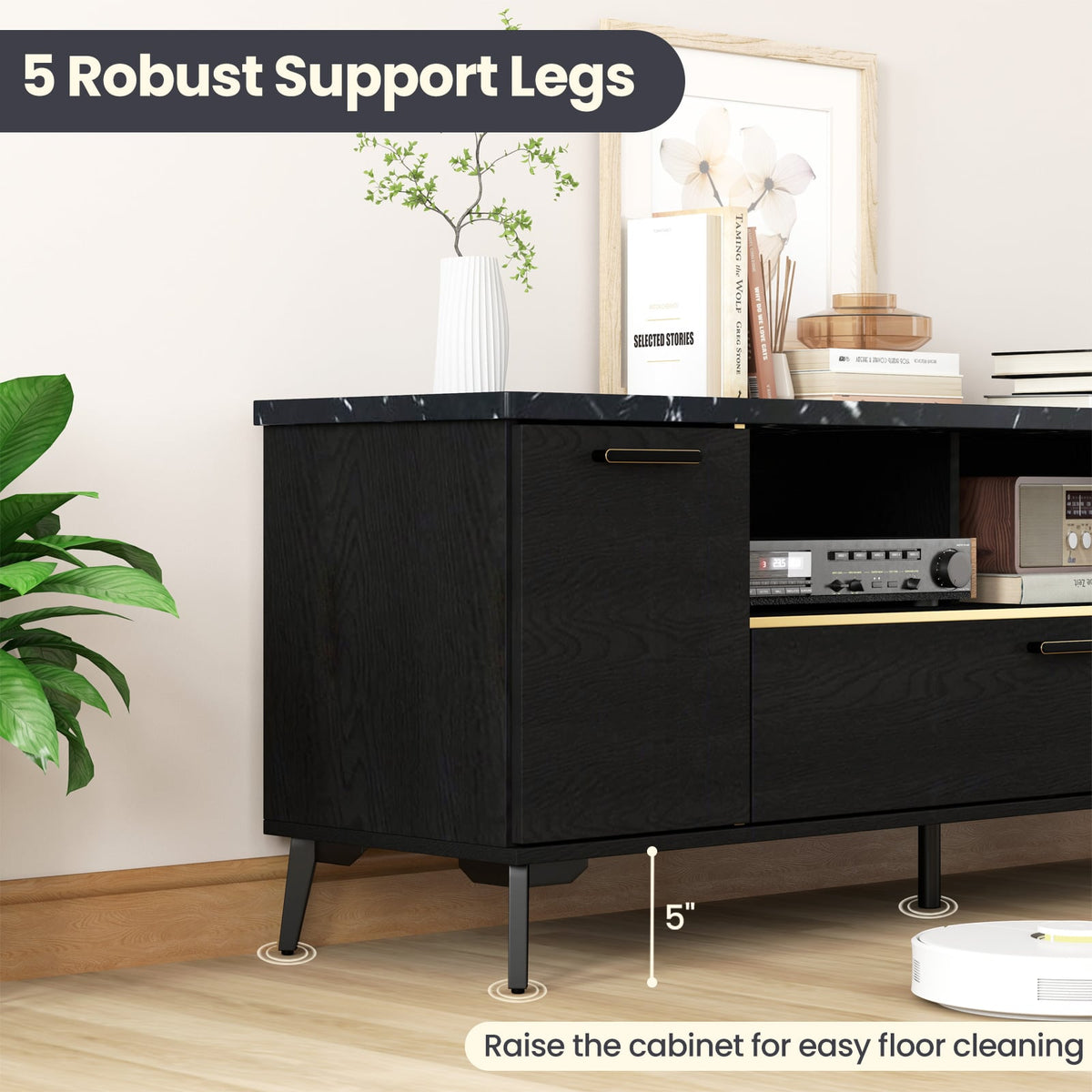 63 Inch TV Stand with Flip Door Cabinet for TVs up to 75 Inch-Black-Entertainment Centers & TV Stands-DECOROLALA