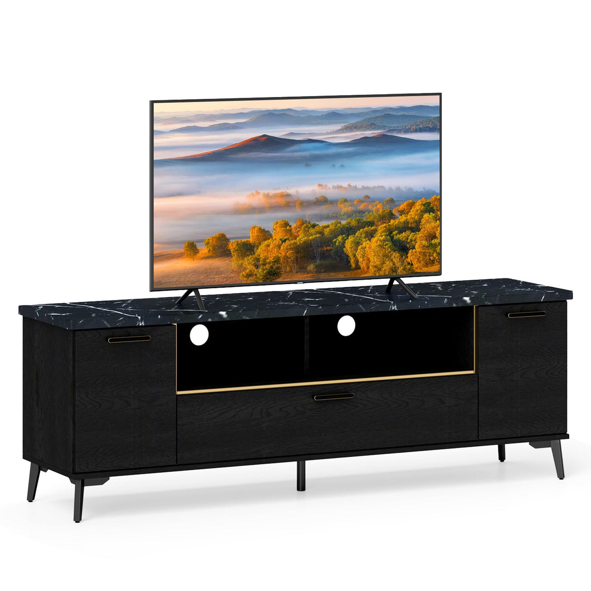 63 Inch TV Stand with Flip Door Cabinet for TVs up to 75 Inch-Black-Entertainment Centers & TV Stands-DECOROLALA