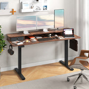 63 Inch x 24 Inch Electric Standing Desk with 2 Drawers-Rustic Brown-Standing Desks-DECOROLALA