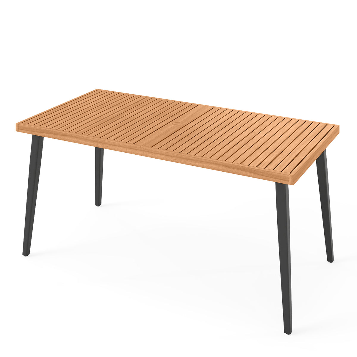 63 Inches Outdoor Indoor Dining Table with 1.97 Inches Umbrella Hole and Metal Legs-Patio Dining Tables-DECOROLALA