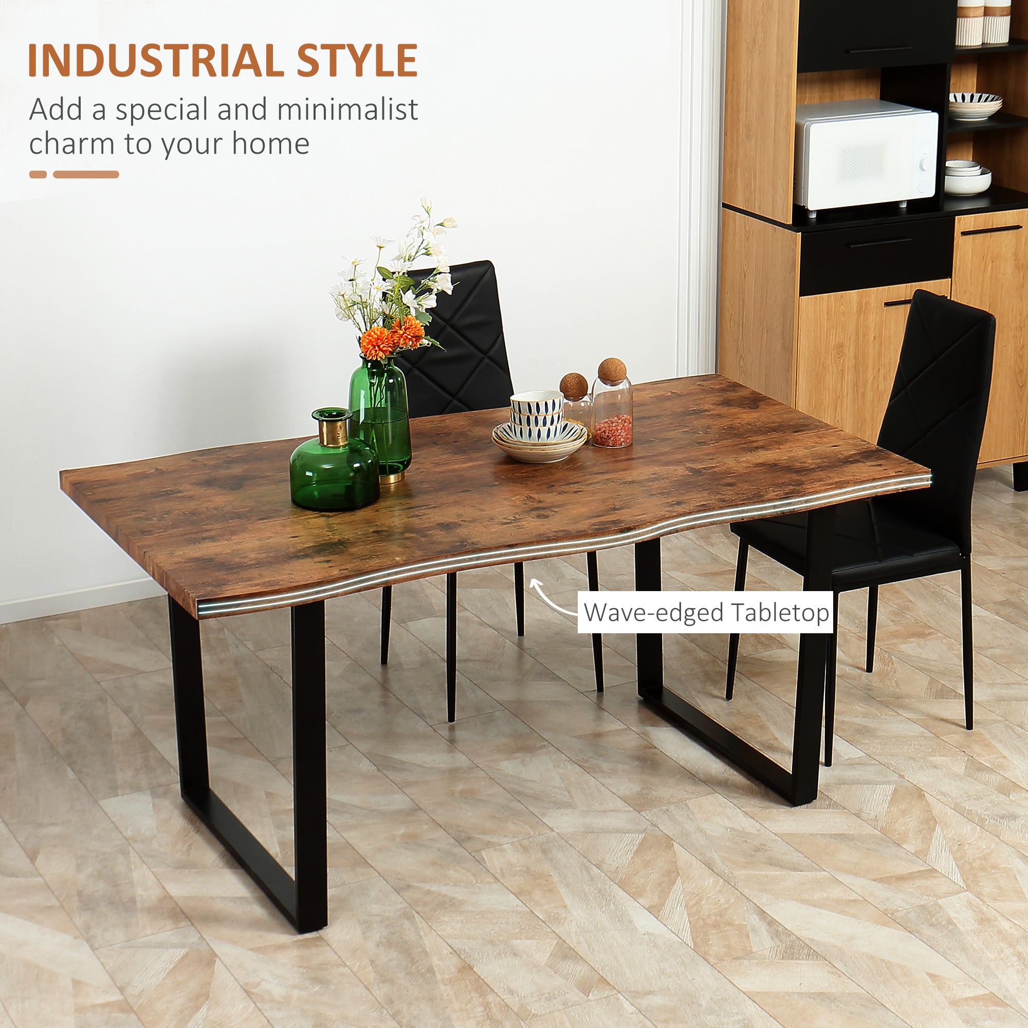 63" Industrial Dining Table - Rustic Brown Wave Edge-DECOROLALA