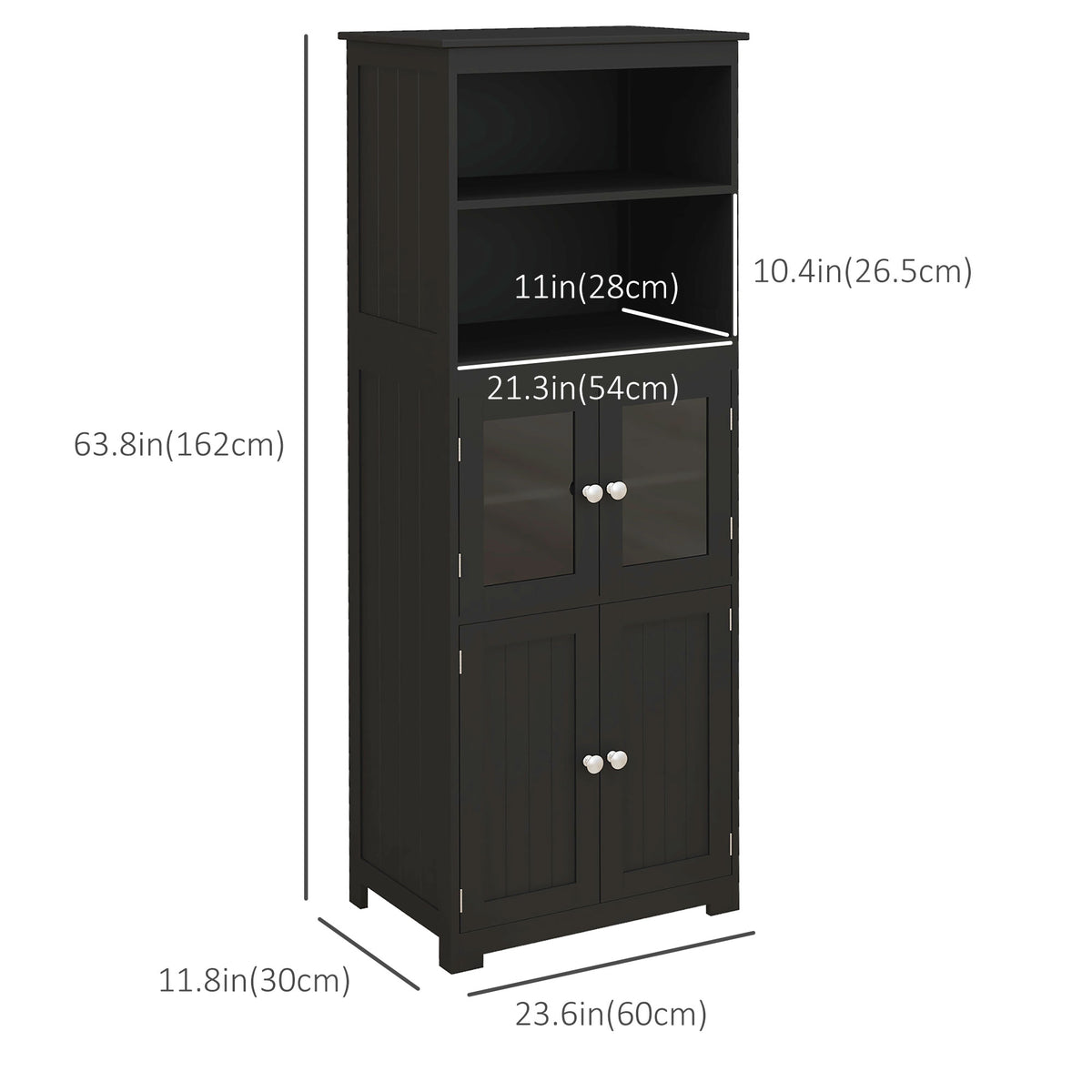 63" Kitchen Pantry Cabinet - Black Buffet with Hutch-Home Furnishings > Storage & Organization > Kitchen Pantry Cabinets-DECOROLALA
