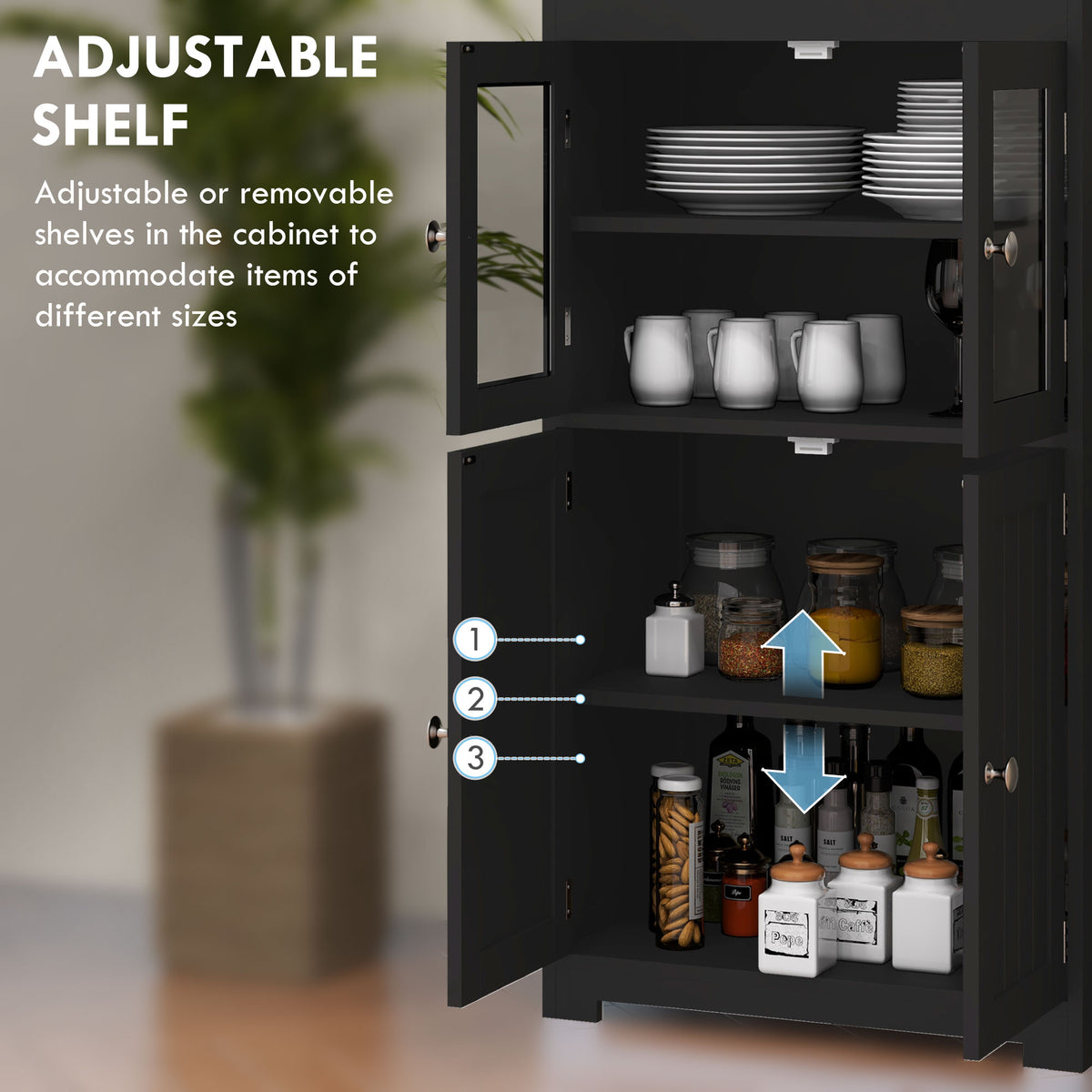 63" Kitchen Pantry Cabinet - Black Buffet with Hutch-Home Furnishings > Storage & Organization > Kitchen Pantry Cabinets-DECOROLALA