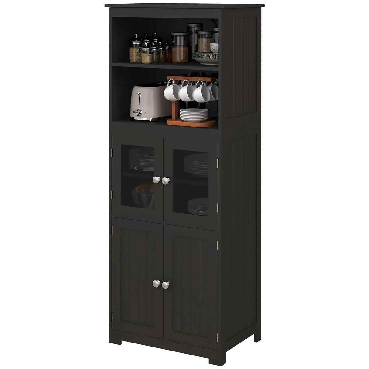 63" Kitchen Pantry Cabinet - Black Buffet with Hutch-Home Furnishings > Storage & Organization > Kitchen Pantry Cabinets-DECOROLALA