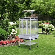 63" Large Parrot Cage with Play Top and Wheels - Silver Steel-Birds-DECOROLALA