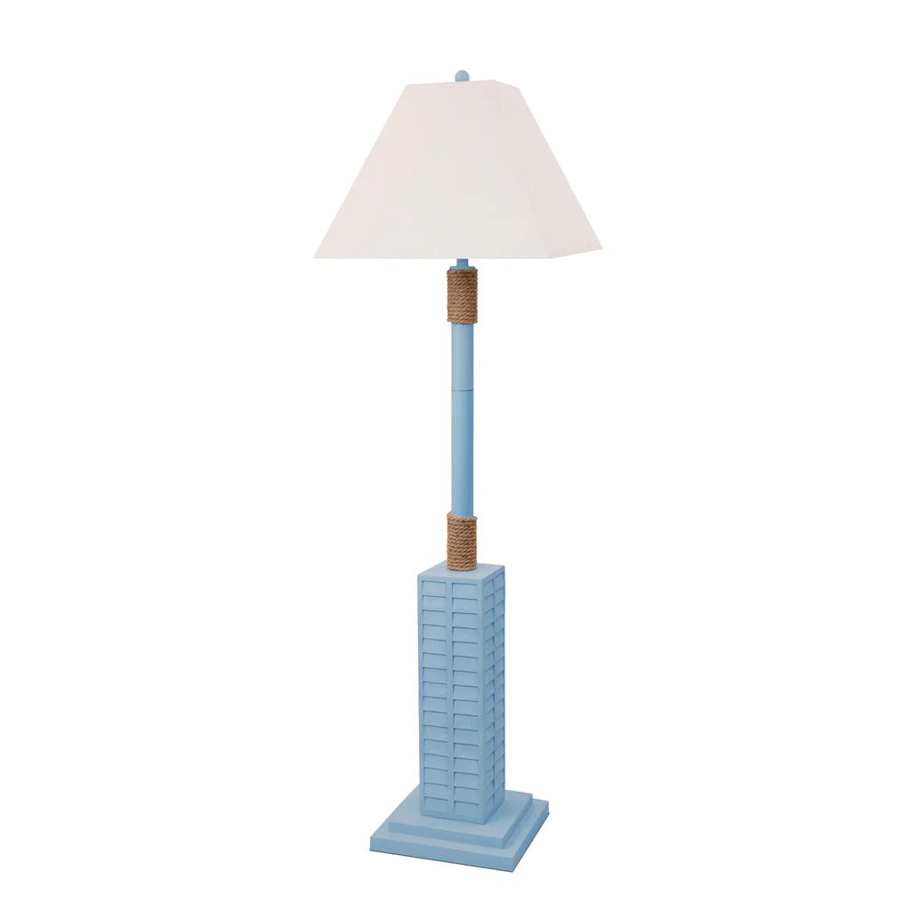 63" Light Blue Polyresin Floor Lamp With Tan Linen Shade-Floor Lamps-DECOROLALA