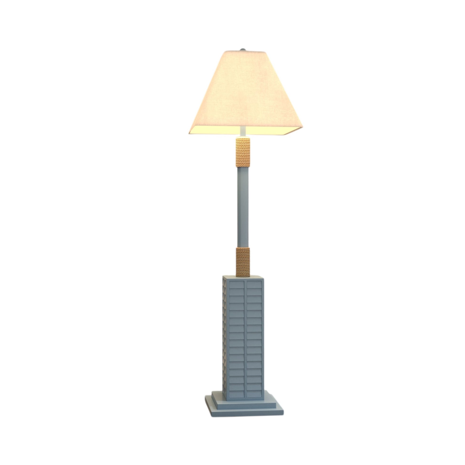 63" Light Blue Polyresin Floor Lamp With Tan Linen Shade-Floor Lamps-DECOROLALA