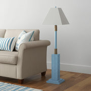 63" Light Blue Polyresin Floor Lamp With Tan Linen Shade-Floor Lamps-DECOROLALA
