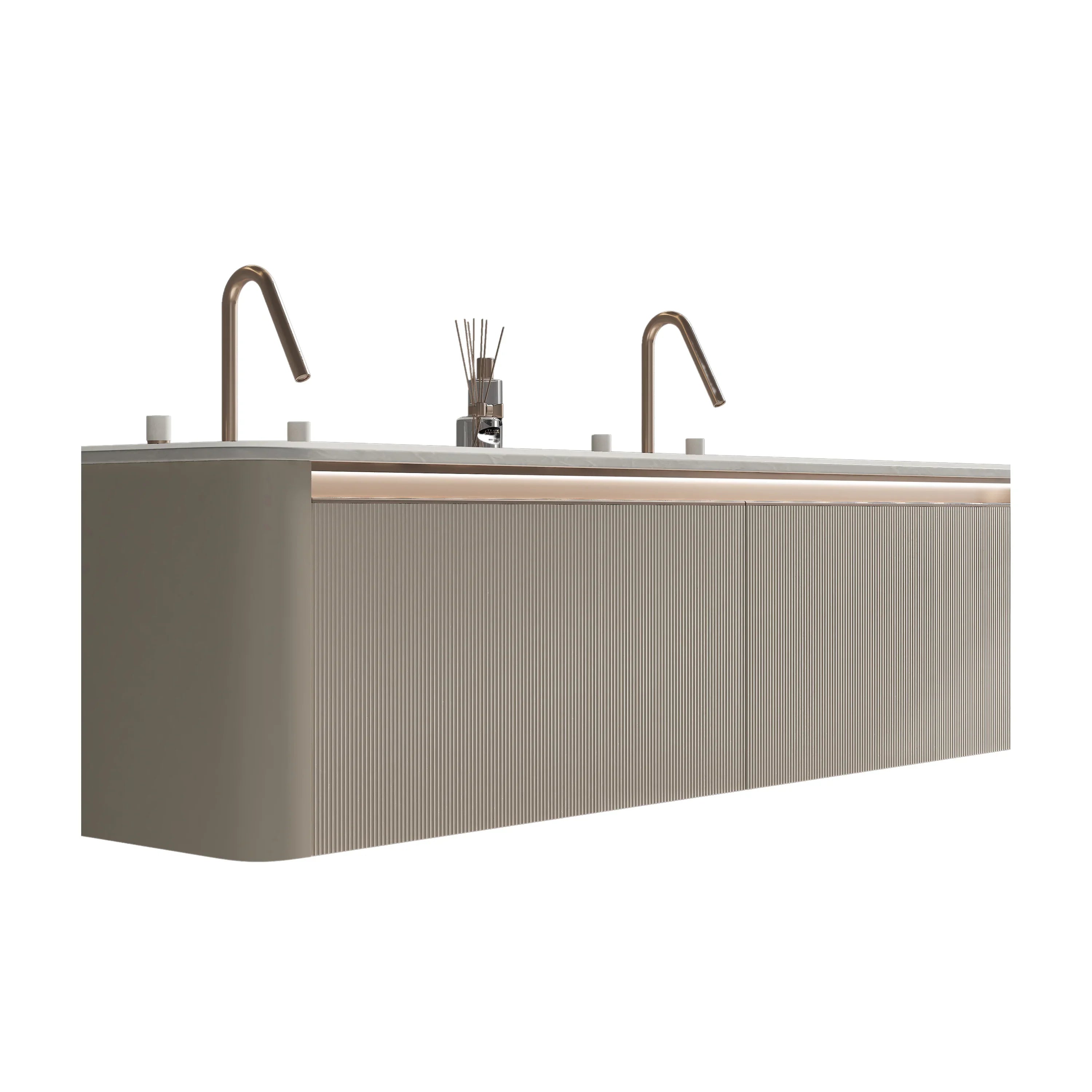 63" Milky Brown Floating LED Vanity with Kari Ice Jade Marble Countertop & Double Ceramic Sinks-Migration_Bathroom Vanities-DECOROLALA