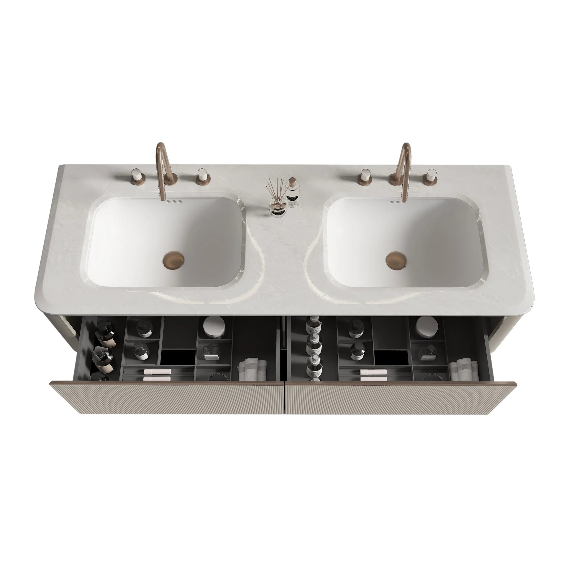 63" Milky Brown Floating LED Vanity with Kari Ice Jade Marble Countertop & Double Ceramic Sinks-Migration_Bathroom Vanities-DECOROLALA