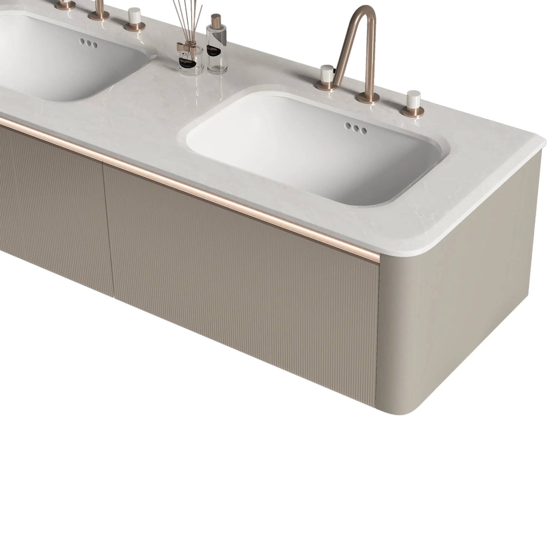 63" Milky Brown Floating LED Vanity with Kari Ice Jade Marble Countertop & Double Ceramic Sinks-Migration_Bathroom Vanities-DECOROLALA