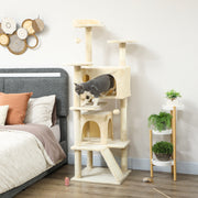 63" Multi-Level Cat Tree Tower with Scratching Posts - Cream White-Cats-DECOROLALA