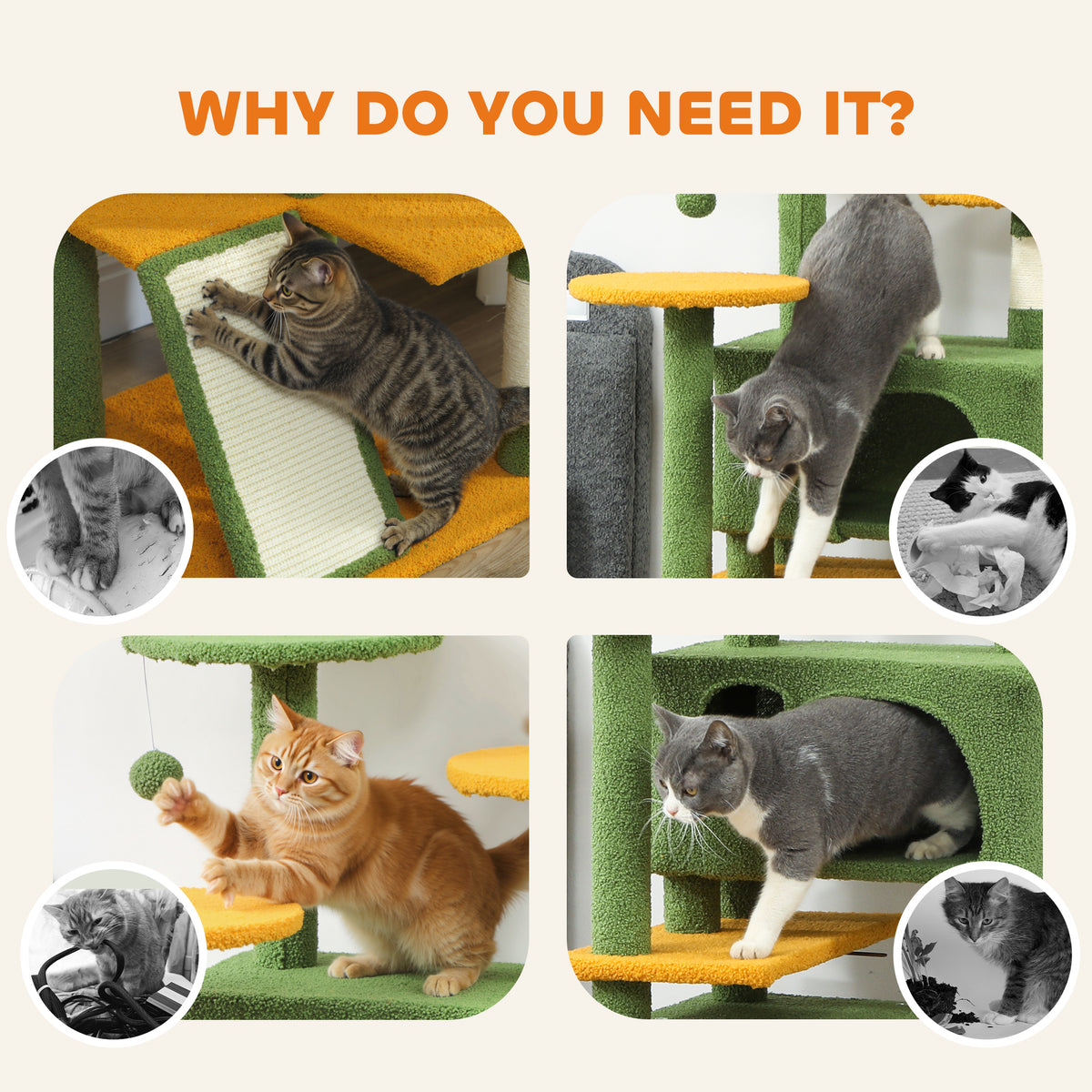 63" Multi-Level Cat Tree Tower with Scratching Posts - Green-Cats-DECOROLALA