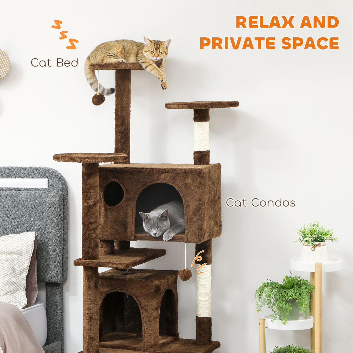 63" Multi-Level Cat Tree Tower with Scratching Posts - Light Brown-Cats-DECOROLALA