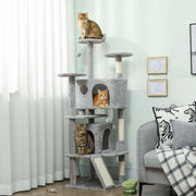 63" Multi-Level Cat Tree Tower with Scratching Posts - Light Grey-Cats-DECOROLALA