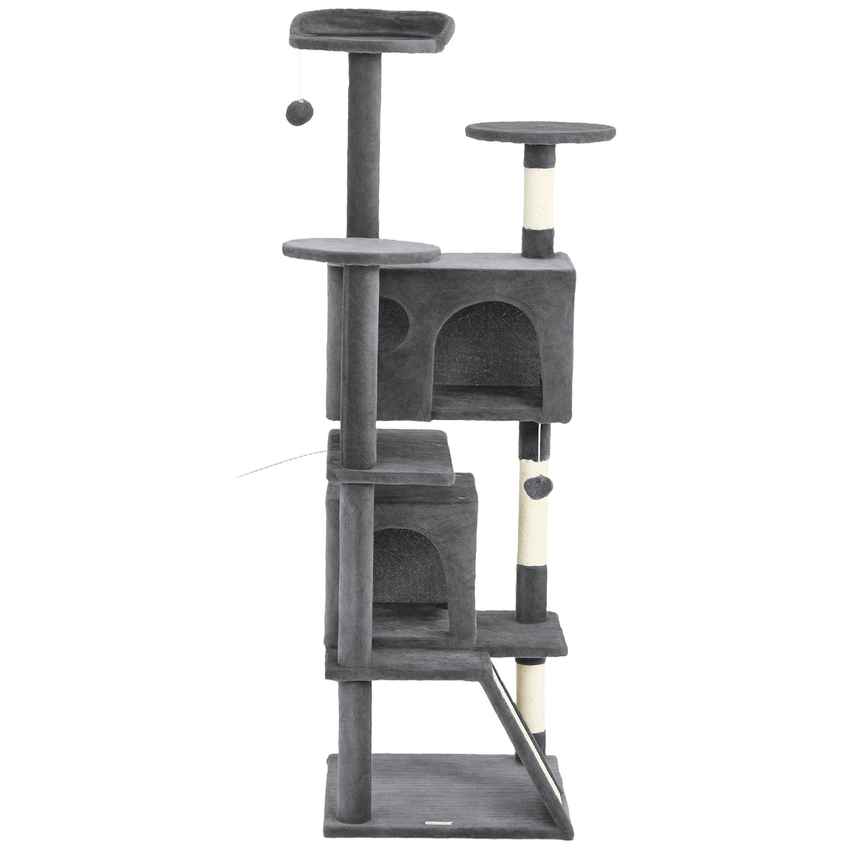 63" Multi-Level Cat Tree with Scratching Posts and Condos - Dark Grey-Cat Supplies-DECOROLALA
