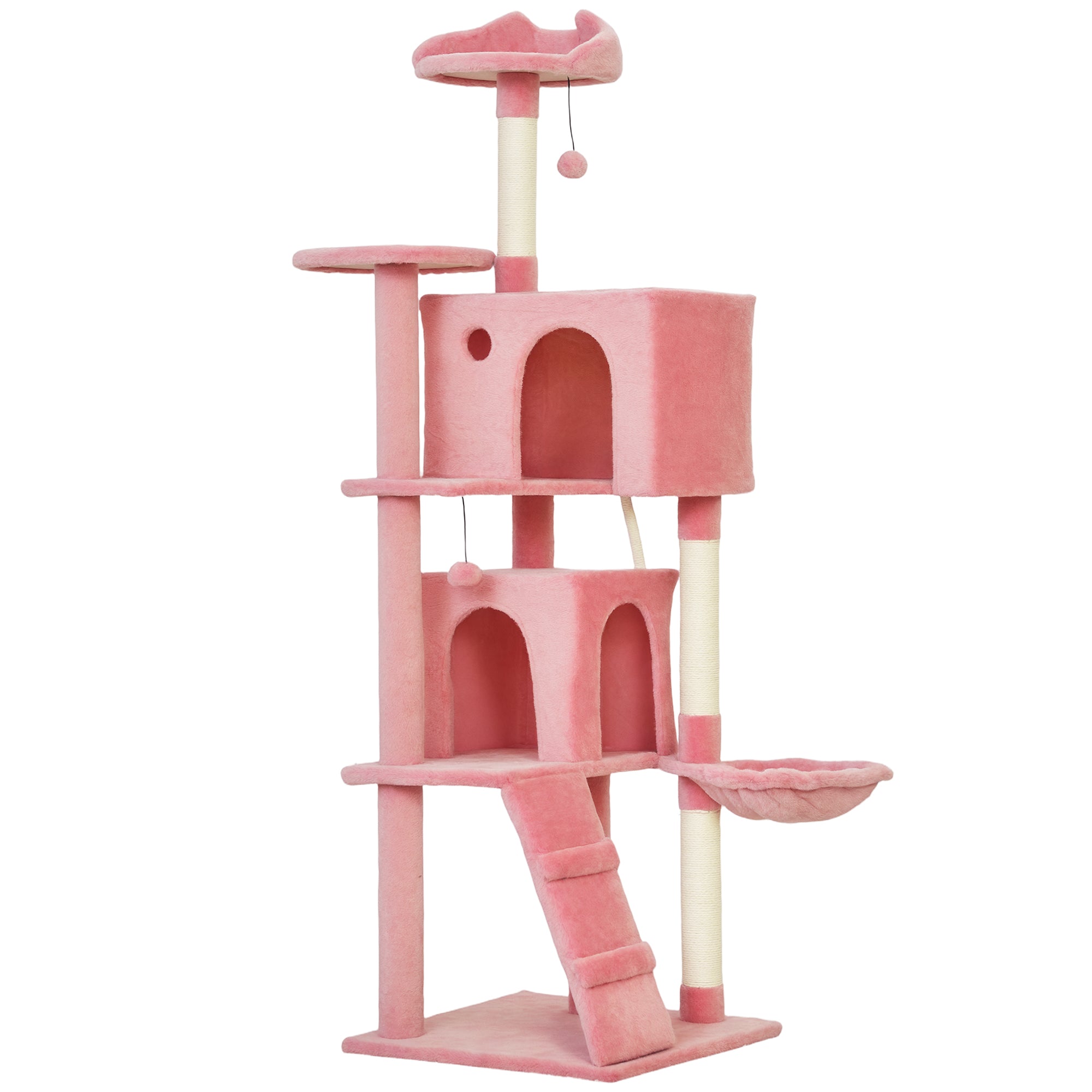 63" Multi-Level Cat Tree with Sisal Posts & Hammock - Pink-Cats-DECOROLALA