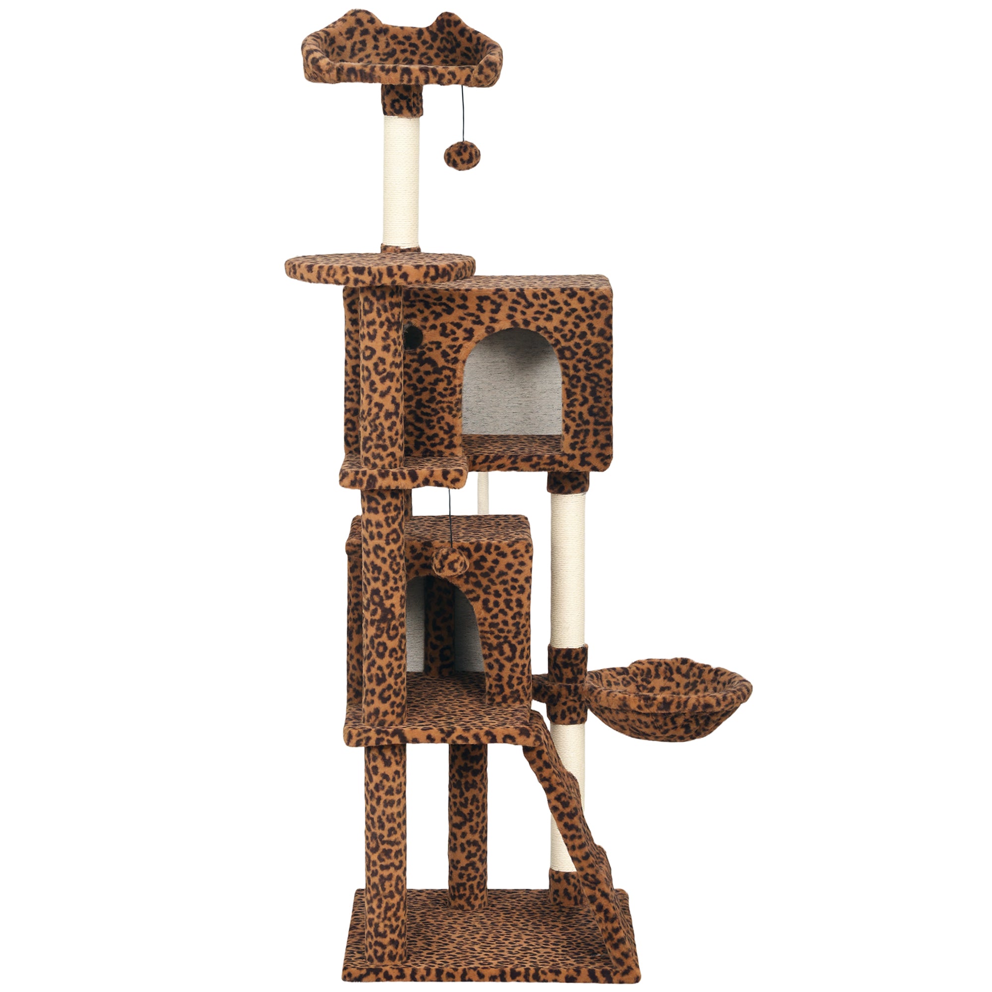 63" Multi-Level Cat Tree with Sisal Posts - Leopard Print-Cats-DECOROLALA