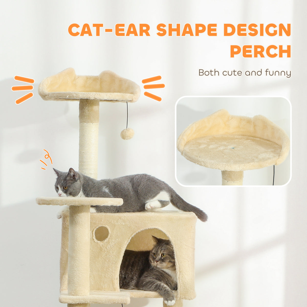 63" Multi-Level Cat Tree with Sisal Scratching Posts - Beige-Cats-DECOROLALA