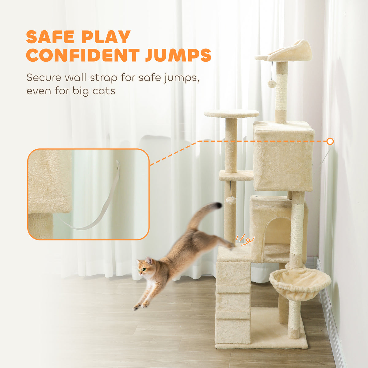 63" Multi-Level Cat Tree with Sisal Scratching Posts - Beige-Cats-DECOROLALA