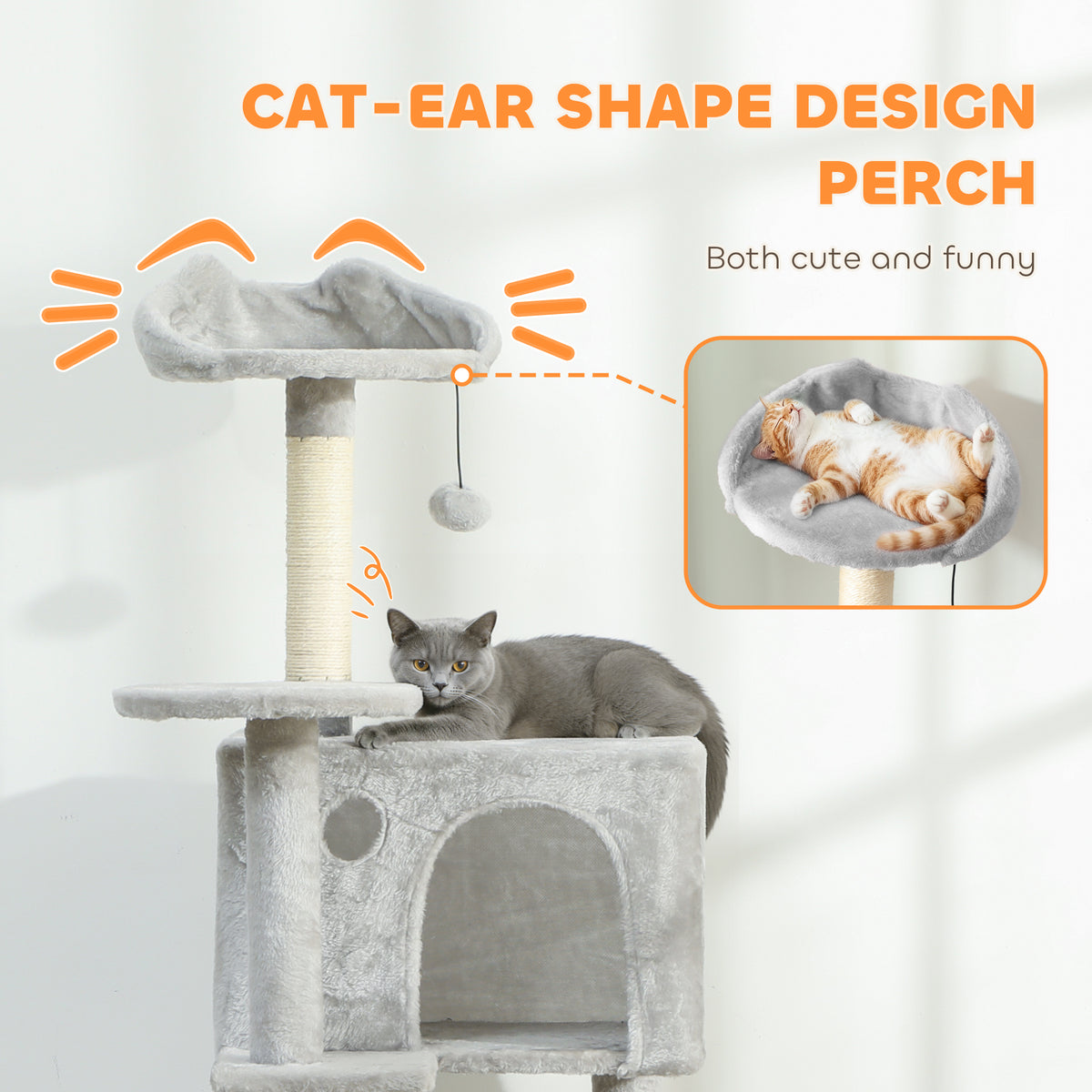 63" Multi-Level Cat Tree with Sisal Scratching Posts - Light Grey-Cats-DECOROLALA