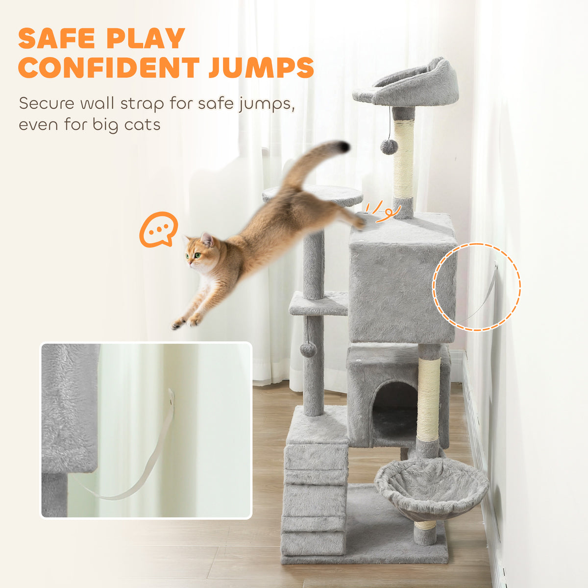 63" Multi-Level Cat Tree with Sisal Scratching Posts - Light Grey-Cats-DECOROLALA