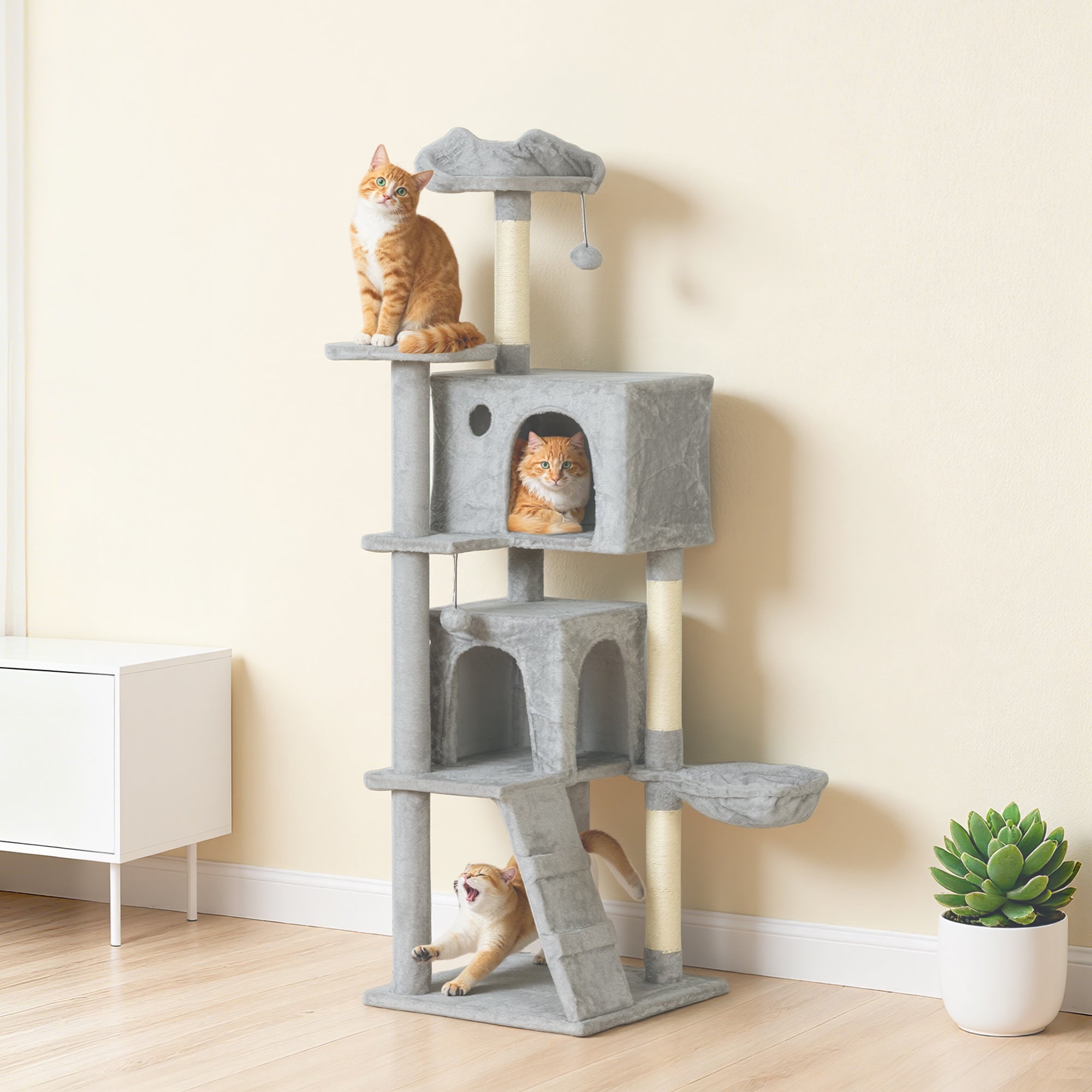 63" Multi-Level Cat Tree with Sisal Scratching Posts - Light Grey-Cats-DECOROLALA