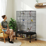 63" Open Top Bird Cage with Rolling Stand and Toys - Black-Birds-DECOROLALA