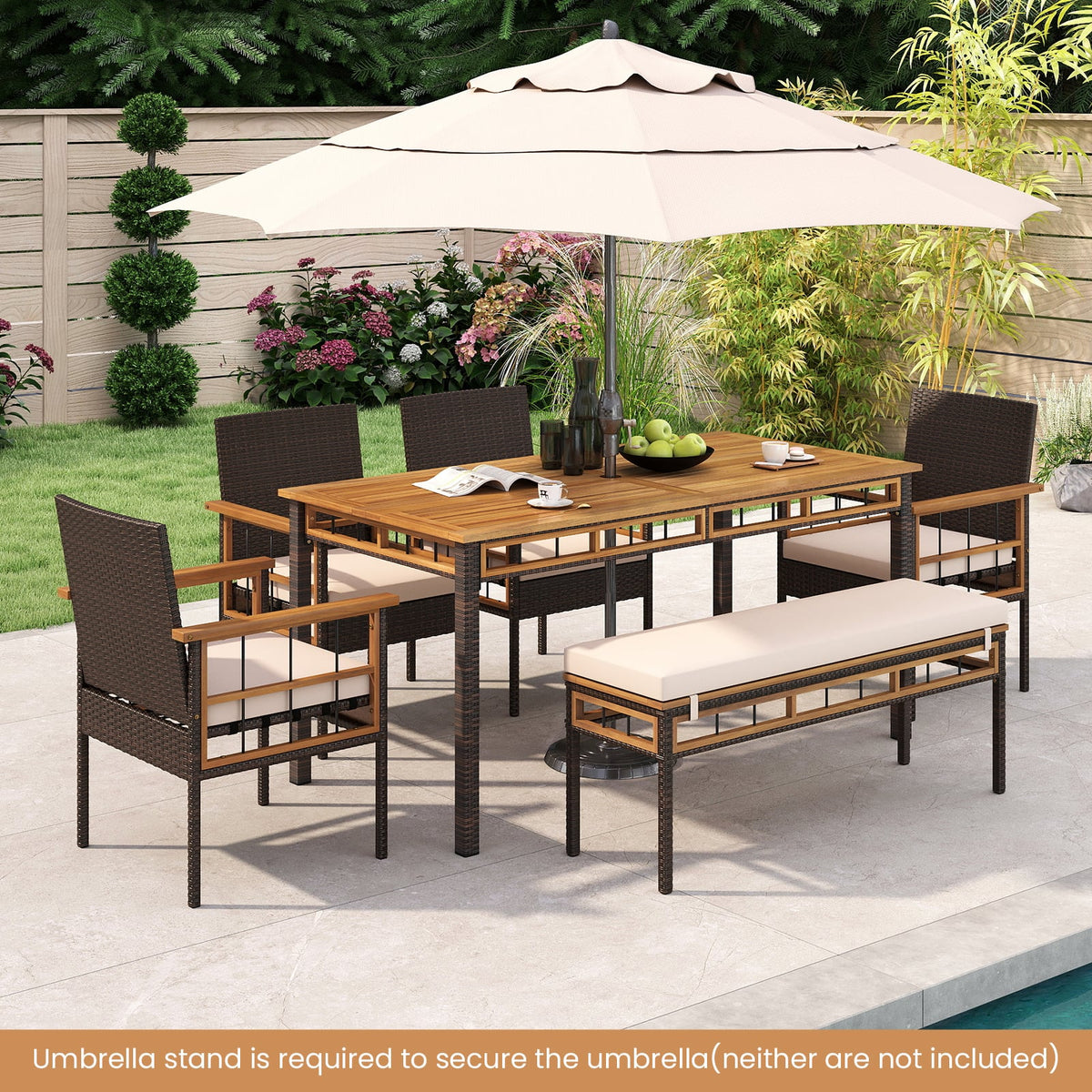 63" Outdoor Dining Table with Acacia Wood Slatted Tabletop-Patio Dining Tables-DECOROLALA