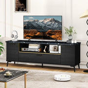 63" TV Stand with Flip Door Cabinet - Black Faux Marble Modern-Entertainment Centers & TV Stands-DECOROLALA