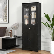 63" Tall Bathroom Storage Cabinet - 2 Glass Doors Black-Floor Cabinets-DECOROLALA