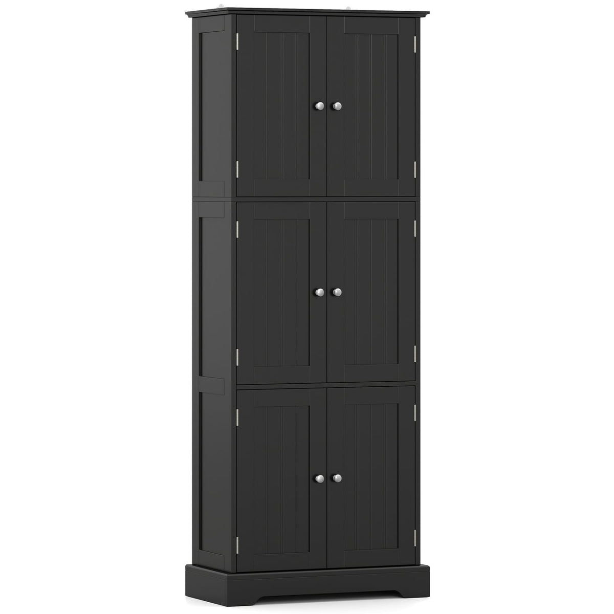 63" Tall Bathroom Storage Cabinet - 6-Door Pantry Black-Floor Cabinets-DECOROLALA