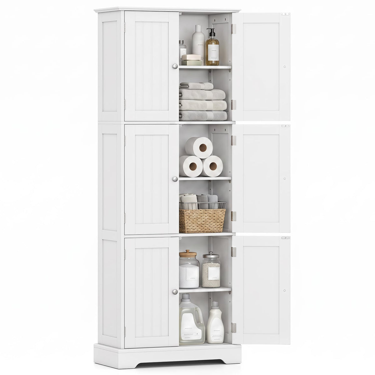 63" Tall Bathroom Storage Cabinet - 6 Doors & Adjustable Shelves-Floor Cabinets-DECOROLALA