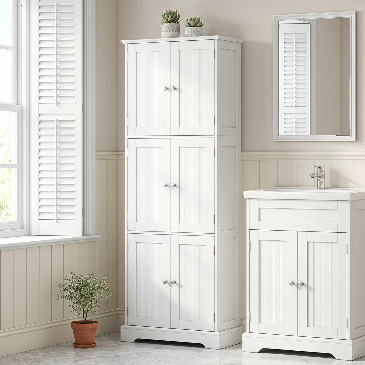 63" Tall Bathroom Storage Cabinet - 6 Doors & Adjustable Shelves-Floor Cabinets-DECOROLALA