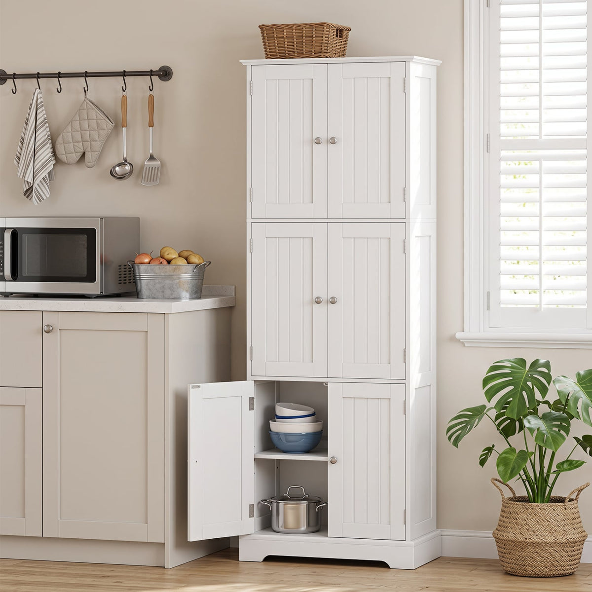 63" Tall Bathroom Storage Cabinet - 6 Doors & Adjustable Shelves-Floor Cabinets-DECOROLALA