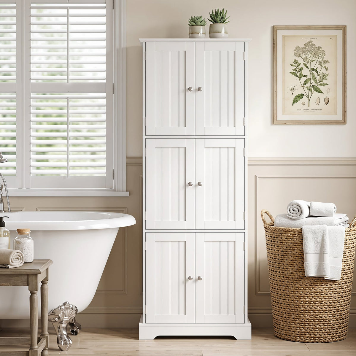 63" Tall Bathroom Storage Cabinet - 6 Doors & Adjustable Shelves-Floor Cabinets-DECOROLALA