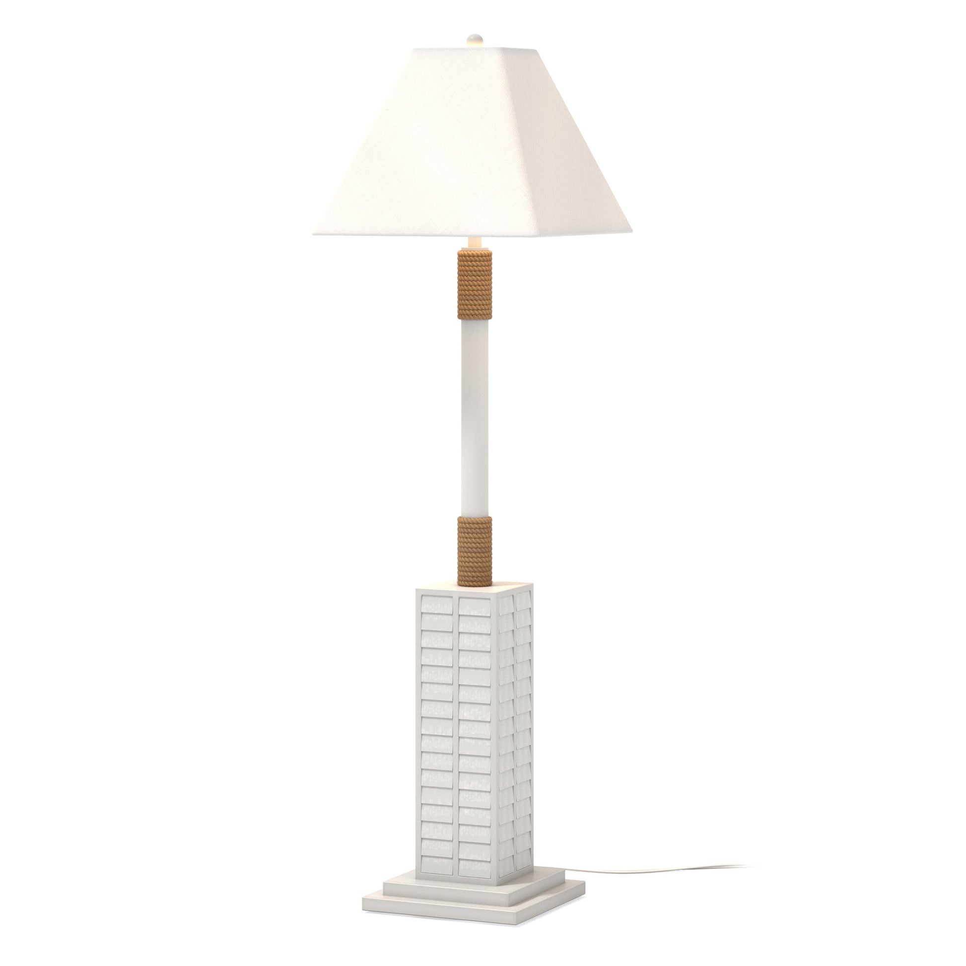 63" White Polyresin Floor Lamp With White Linen Shade-Floor Lamps-DECOROLALA