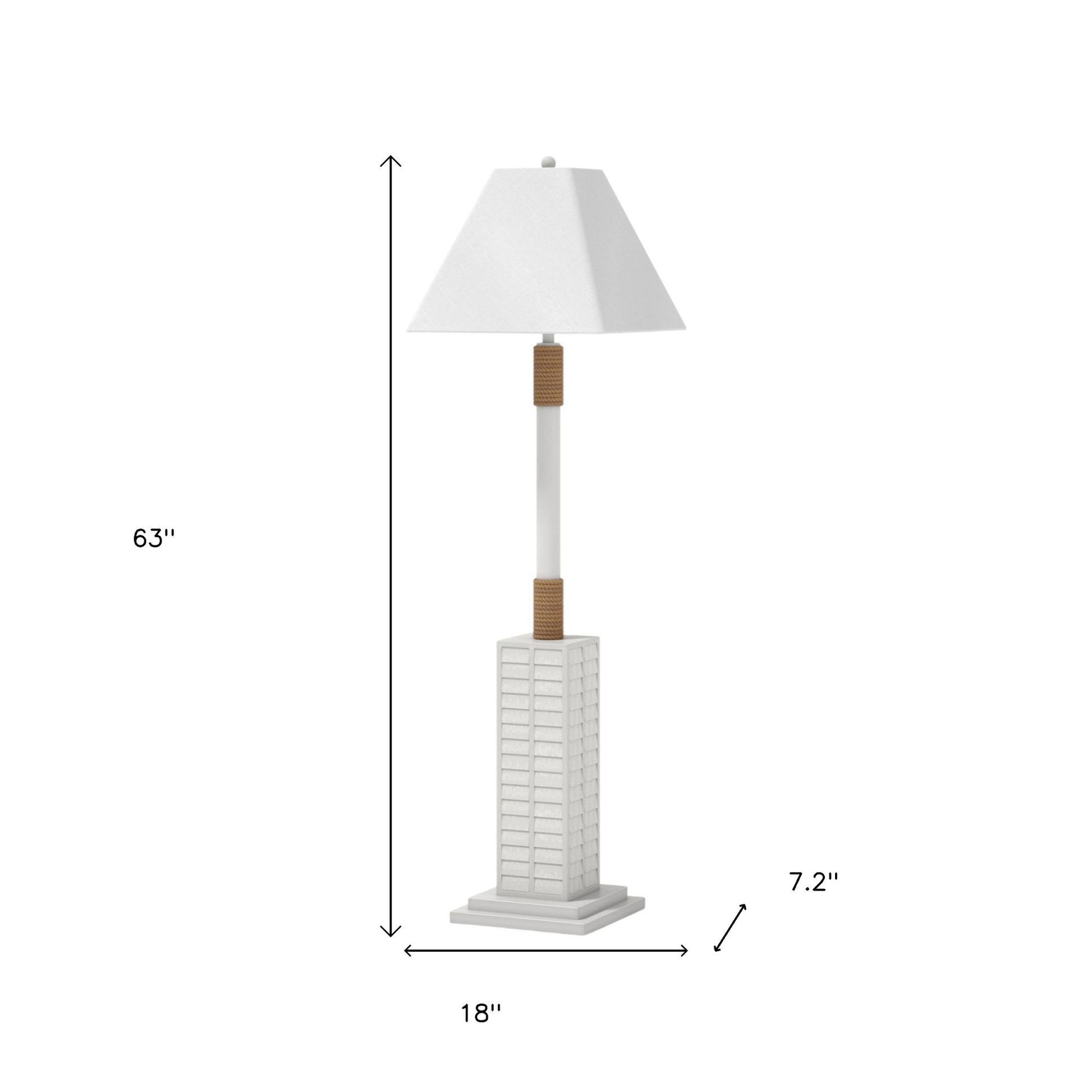 63" White Polyresin Floor Lamp With White Linen Shade-Floor Lamps-DECOROLALA