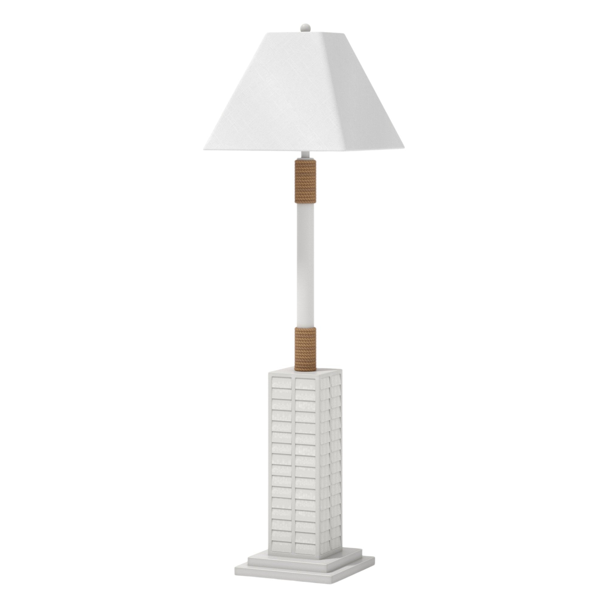 63" White Polyresin Floor Lamp With White Linen Shade-Floor Lamps-DECOROLALA