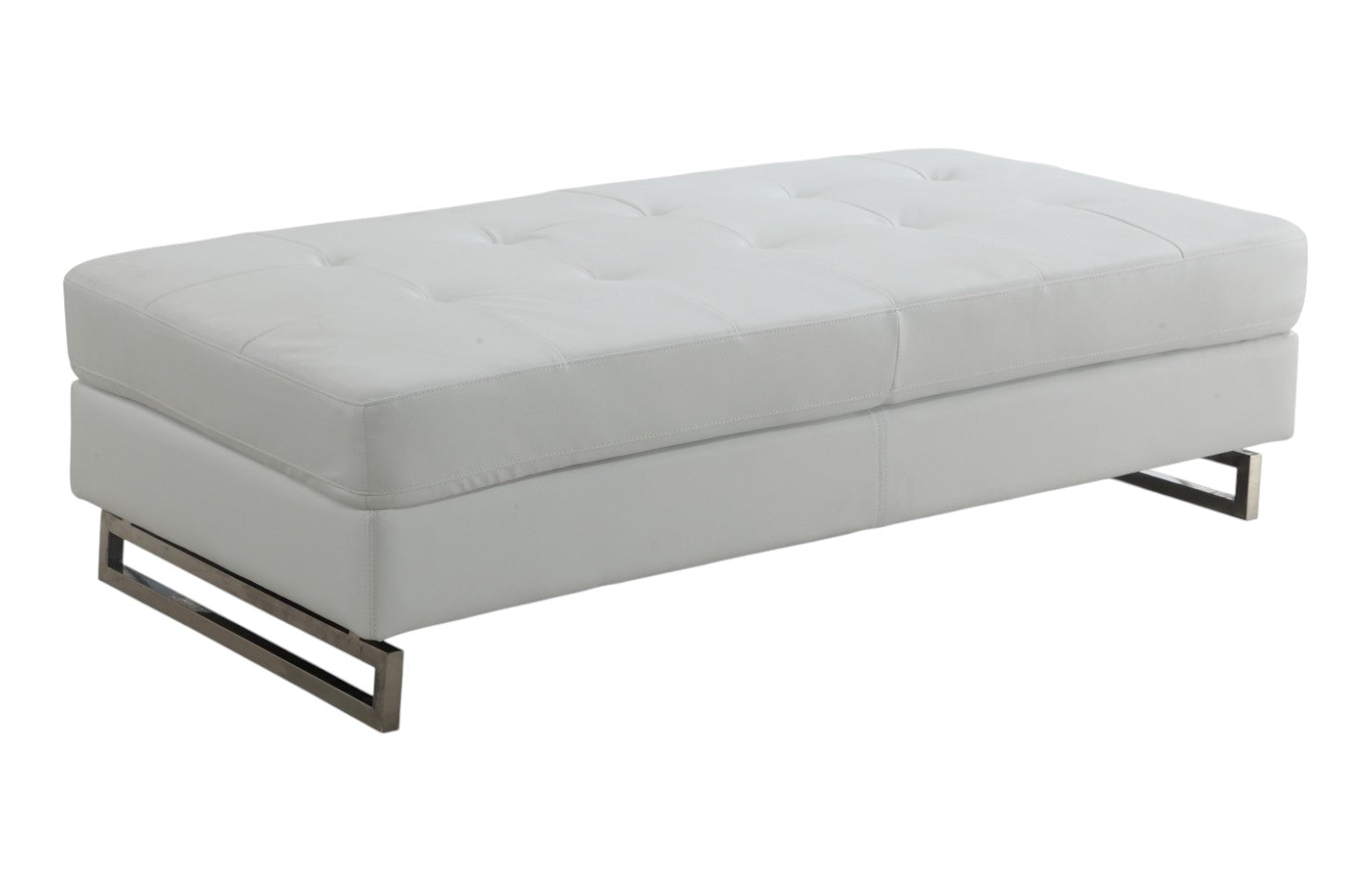 63" White and Silver Faux Leather Ottoman-Ottomans-DECOROLALA