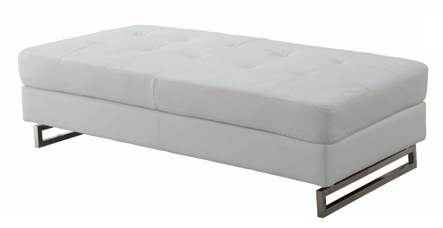 63" White and Silver Faux Leather Ottoman-Ottomans-DECOROLALA