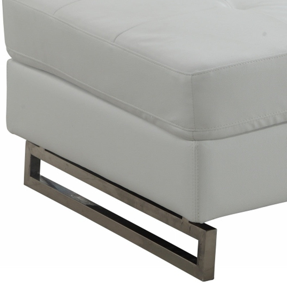 63" White and Silver Faux Leather Ottoman-Ottomans-DECOROLALA