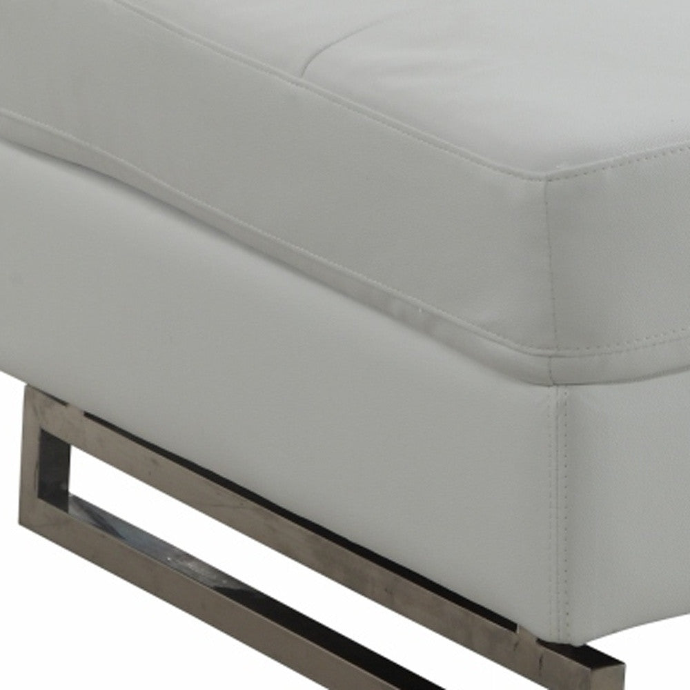 63" White and Silver Faux Leather Ottoman-Ottomans-DECOROLALA