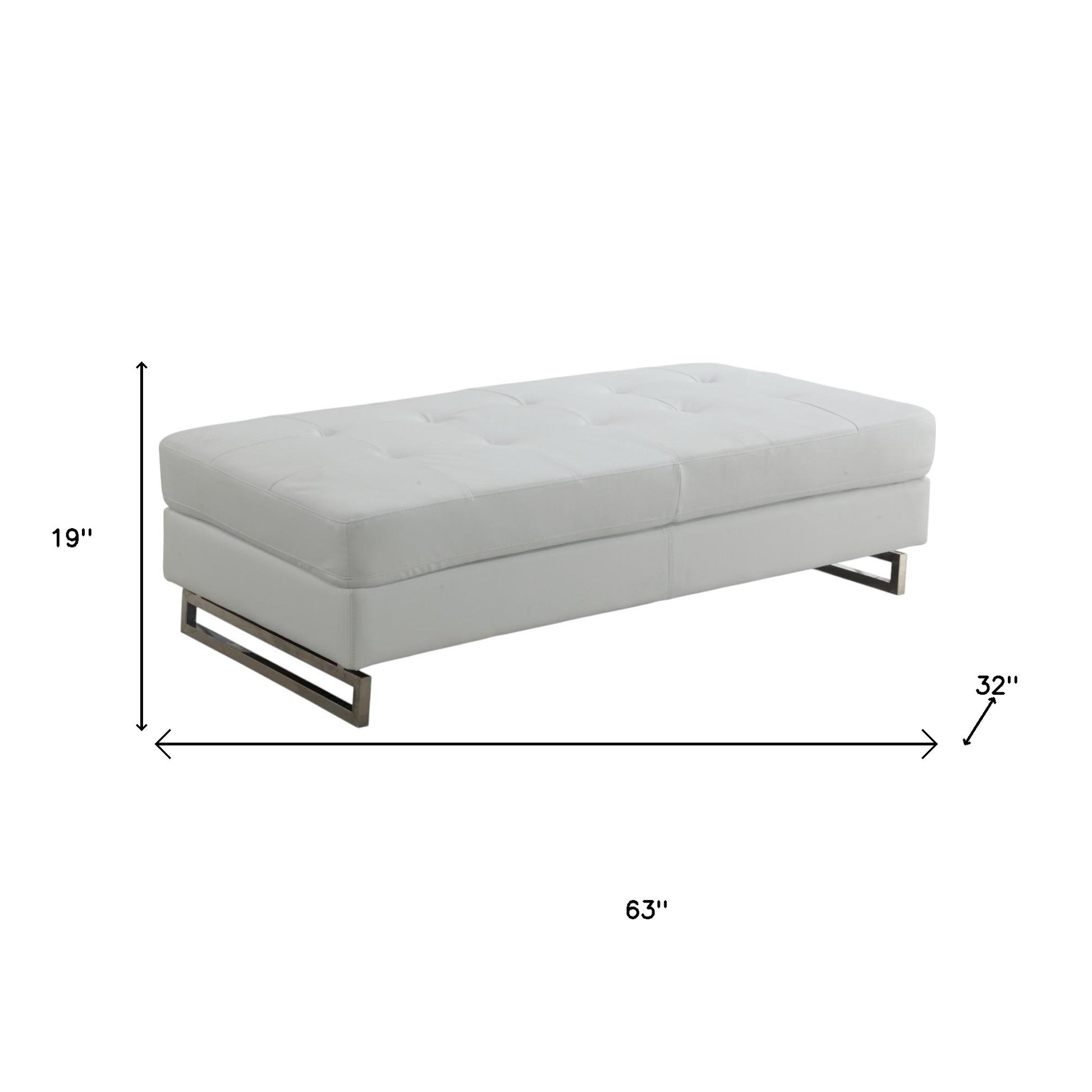 63" White and Silver Faux Leather Ottoman-Ottomans-DECOROLALA